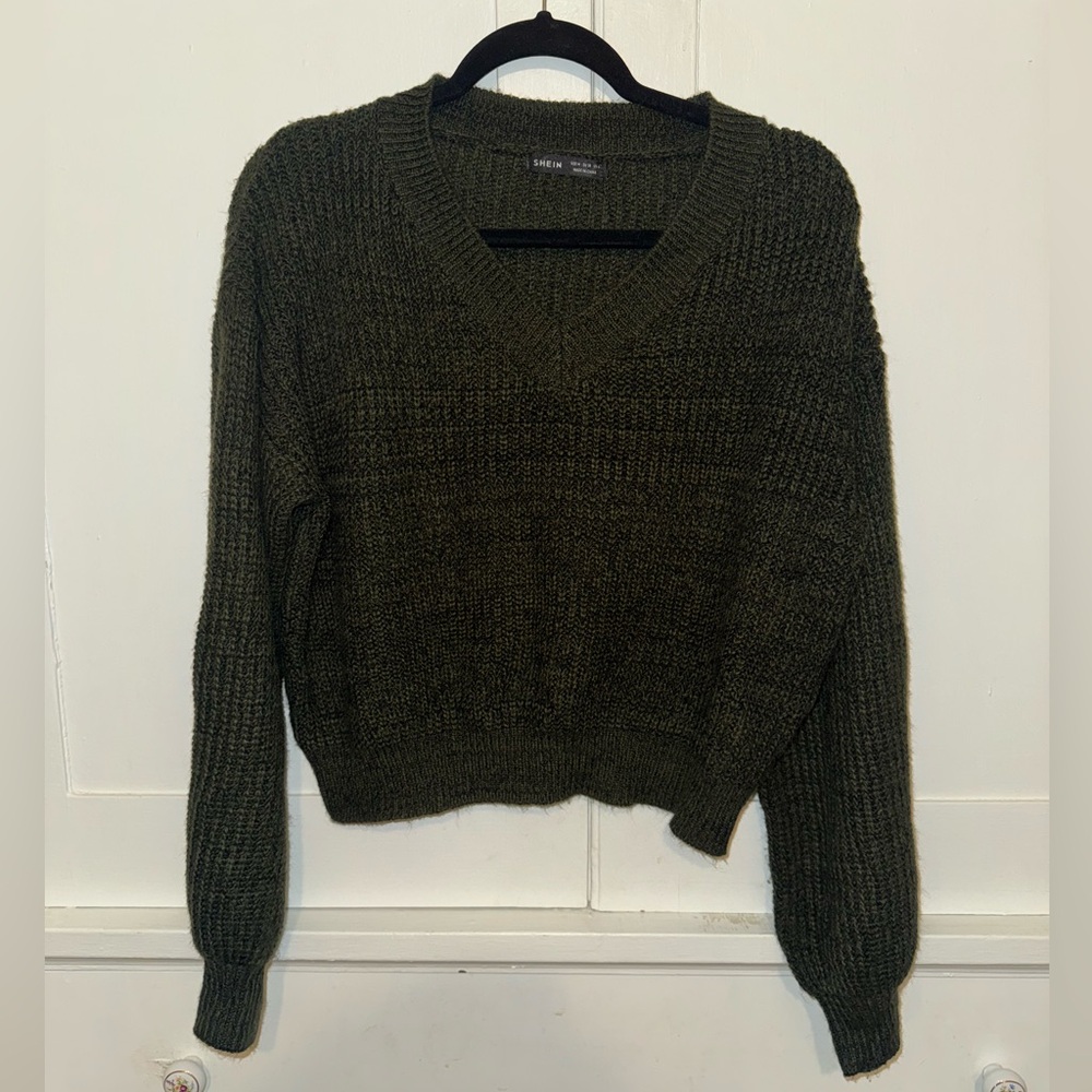 Women's Dark Green V-Neck Sweater